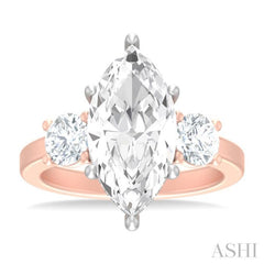 1 ctw Tri-Mount Marquise Shape Center Round Cut Diamond Semi Mount Engagement Ring in 14K Rose and White Gold