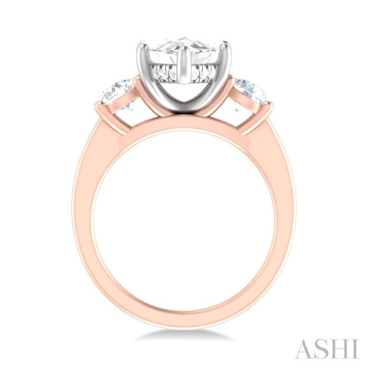 1 ctw Tri-Mount Marquise Shape Center Round Cut Diamond Semi Mount Engagement Ring in 14K Rose and White Gold