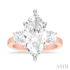1 ctw Tri-Mount Marquise Shape Center Round Cut Diamond Semi Mount Engagement Ring in 14K Rose and White Gold