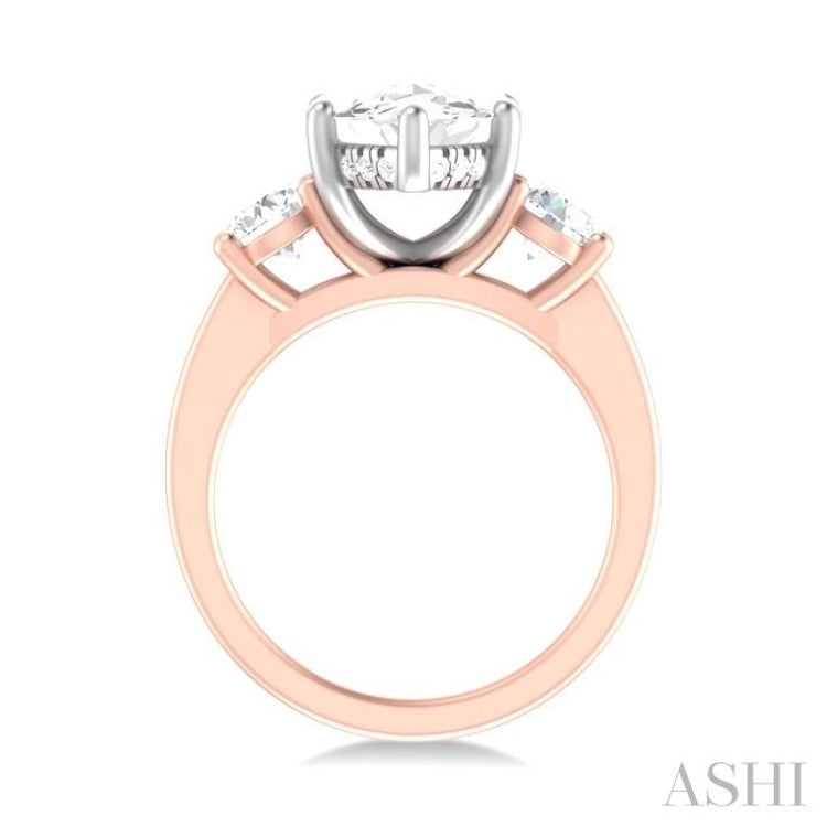 1 ctw Tri-Mount Marquise Shape Center Round Cut Diamond Semi Mount Engagement Ring in 14K Rose and White Gold