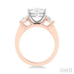 1 ctw Tri-Mount Marquise Shape Center Round Cut Diamond Semi Mount Engagement Ring in 14K Rose and White Gold