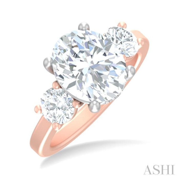 1 ctw Tri-Mount Past, Present and Future Oval Shape Center Round Cut Diamond Semi Mount Engagement Ring in 14K Rose and White Gold