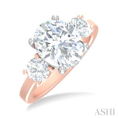 1 ctw Tri-Mount Past, Present and Future Oval Shape Center Round Cut Diamond Semi Mount Engagement Ring in 14K Rose and White Gold
