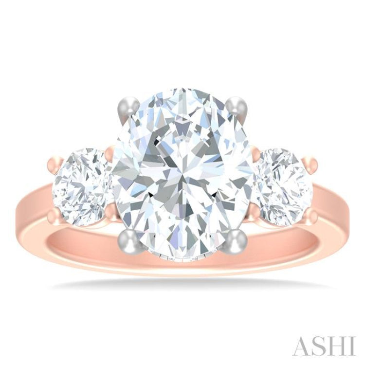 1 ctw Tri-Mount Past, Present and Future Oval Shape Center Round Cut Diamond Semi Mount Engagement Ring in 14K Rose and White Gold