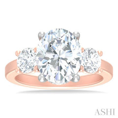 1 ctw Tri-Mount Past, Present and Future Oval Shape Center Round Cut Diamond Semi Mount Engagement Ring in 14K Rose and White Gold