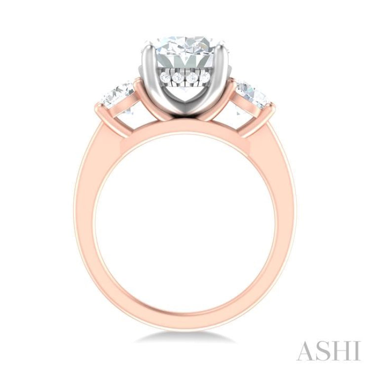 1 ctw Tri-Mount Past, Present and Future Oval Shape Center Round Cut Diamond Semi Mount Engagement Ring in 14K Rose and White Gold