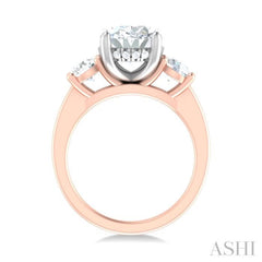 1 ctw Tri-Mount Past, Present and Future Oval Shape Center Round Cut Diamond Semi Mount Engagement Ring in 14K Rose and White Gold