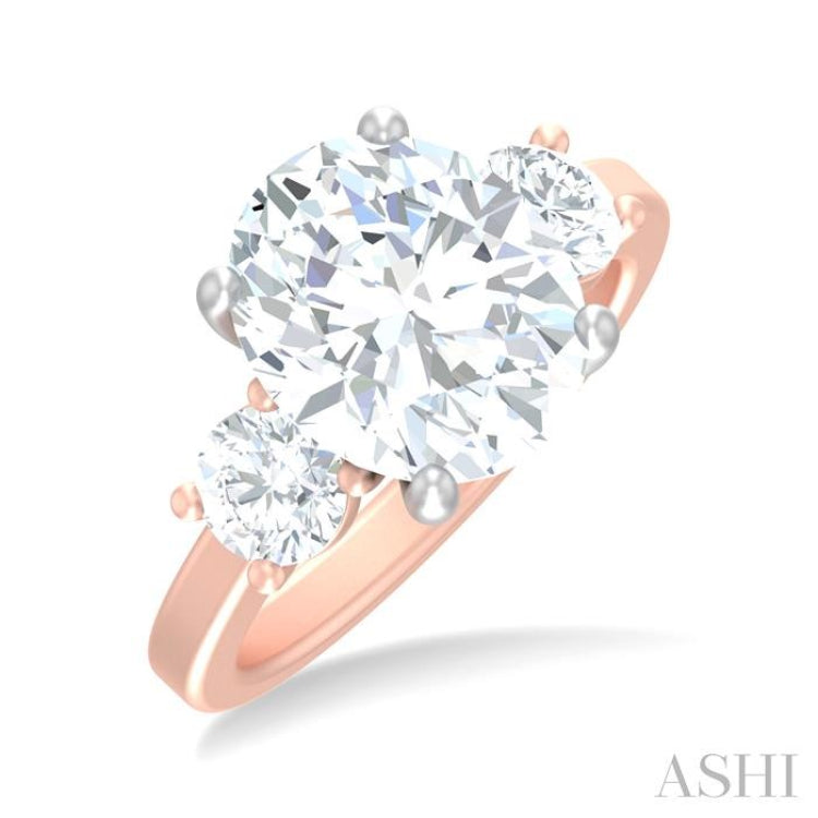 1 ctw Tri-Mount Past, Present and Future Oval Shape Center Round Cut Diamond Semi Mount Engagement Ring in 14K Rose and White Gold