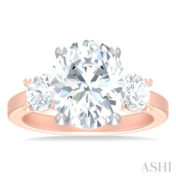 1 ctw Tri-Mount Past, Present and Future Oval Shape Center Round Cut Diamond Semi Mount Engagement Ring in 14K Rose and White Gold