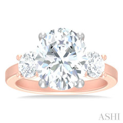 1 ctw Tri-Mount Past, Present and Future Oval Shape Center Round Cut Diamond Semi Mount Engagement Ring in 14K Rose and White Gold