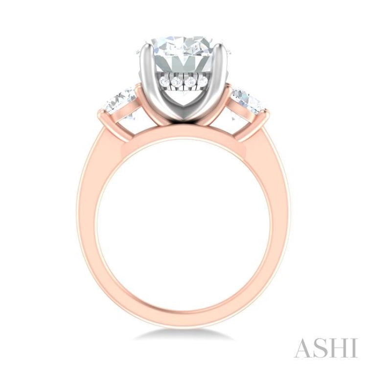 1 ctw Tri-Mount Past, Present and Future Oval Shape Center Round Cut Diamond Semi Mount Engagement Ring in 14K Rose and White Gold