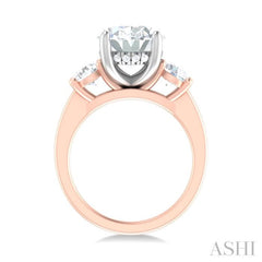 1 ctw Tri-Mount Past, Present and Future Oval Shape Center Round Cut Diamond Semi Mount Engagement Ring in 14K Rose and White Gold