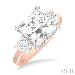 1 ctw Tri-Mount Princess Shape Round Cut Diamond Semi Mount Engagement Ring in 14K Rose and White Gold