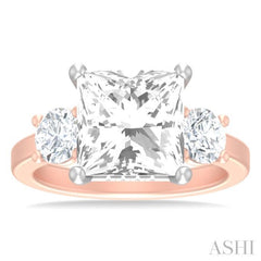 1 ctw Tri-Mount Princess Shape Round Cut Diamond Semi Mount Engagement Ring in 14K Rose and White Gold