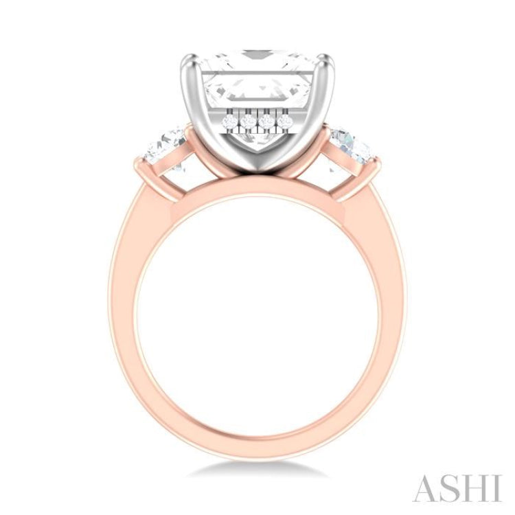 1 ctw Tri-Mount Princess Shape Round Cut Diamond Semi Mount Engagement Ring in 14K Rose and White Gold