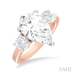 1 ctw Tri-Mount Pear Shape Round Cut Diamond Semi Mount Engagement Ring in 14K Rose and White Gold