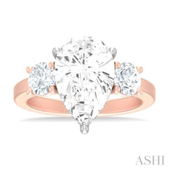1 ctw Tri-Mount Pear Shape Round Cut Diamond Semi Mount Engagement Ring in 14K Rose and White Gold