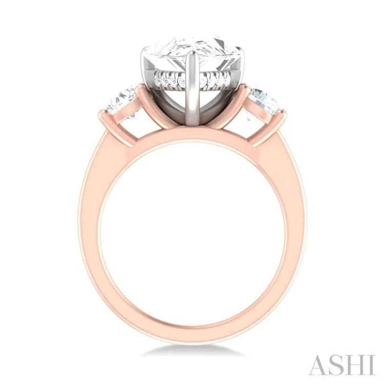 1 ctw Tri-Mount Pear Shape Round Cut Diamond Semi Mount Engagement Ring in 14K Rose and White Gold