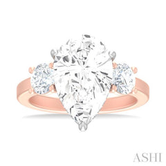 1 ctw Tri-Mount Pear Shape Round Cut Diamond Semi Mount Engagement Ring in 14K Rose and White Gold