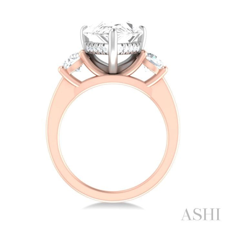 1 ctw Tri-Mount Pear Shape Round Cut Diamond Semi Mount Engagement Ring in 14K Rose and White Gold