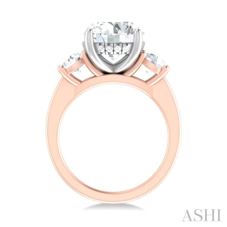1 ctw Tri-Mount Past, Present and Future Round Cut Diamond Semi Mount Engagement Ring in 14K Rose and White Gold