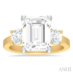 1 ctw Tri-Mount Emerald Shape Center Round Cut Diamond Semi Mount Engagement Ring in 14K Yellow and White Gold