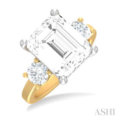 1 ctw Tri-Mount Emerald Shape Center Round Cut Diamond Semi Mount Engagement Ring in 14K Yellow and White Gold