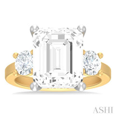 1 ctw Tri-Mount Emerald Shape Center Round Cut Diamond Semi Mount Engagement Ring in 14K Yellow and White Gold