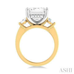 1 ctw Tri-Mount Emerald Shape Center Round Cut Diamond Semi Mount Engagement Ring in 14K Yellow and White Gold