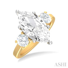 1 ctw Tri-Mount Marquise Shape Center Round Cut Diamond Semi Mount Engagement Ring in 14K Yellow and White Gold