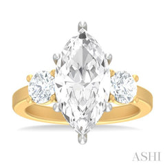 1 ctw Tri-Mount Marquise Shape Center Round Cut Diamond Semi Mount Engagement Ring in 14K Yellow and White Gold