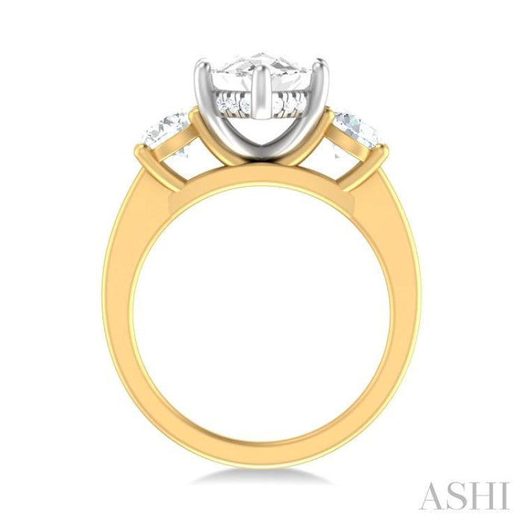 1 ctw Tri-Mount Marquise Shape Center Round Cut Diamond Semi Mount Engagement Ring in 14K Yellow and White Gold
