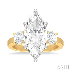 1 ctw Tri-Mount Marquise Shape Center Round Cut Diamond Semi Mount Engagement Ring in 14K Yellow and White Gold