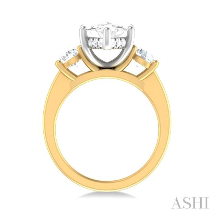 1 ctw Tri-Mount Marquise Shape Center Round Cut Diamond Semi Mount Engagement Ring in 14K Yellow and White Gold