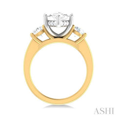 1 ctw Tri-Mount Marquise Shape Center Round Cut Diamond Semi Mount Engagement Ring in 14K Yellow and White Gold