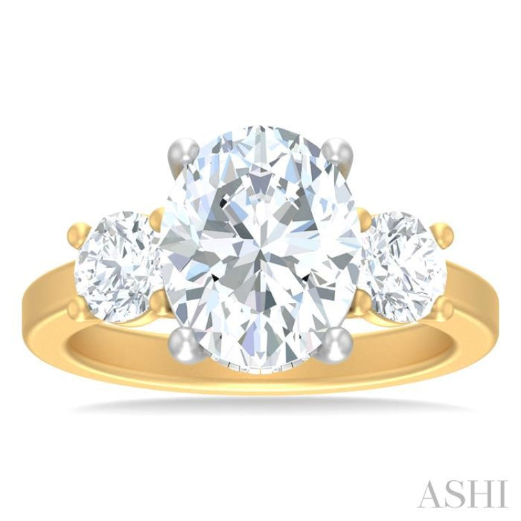 1 ctw Tri-Mount Past, Present and Future Oval Shape Center Round Cut Diamond Semi Mount Engagement Ring in 14K Yellow and White Gold