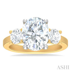 1 ctw Tri-Mount Past, Present and Future Oval Shape Center Round Cut Diamond Semi Mount Engagement Ring in 14K Yellow and White Gold