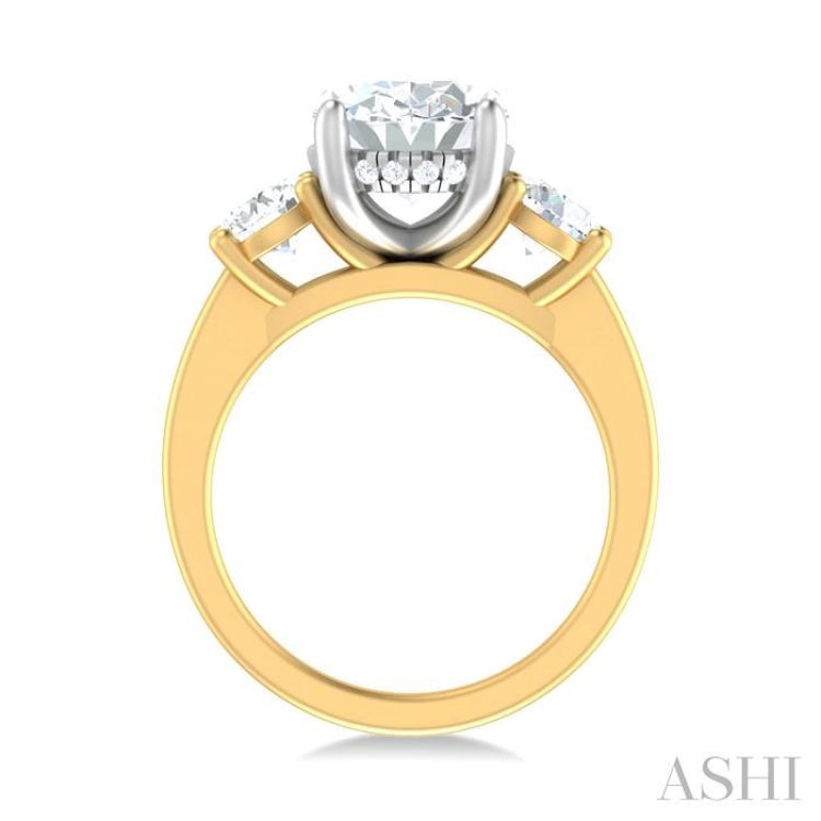 1 ctw Tri-Mount Past, Present and Future Oval Shape Center Round Cut Diamond Semi Mount Engagement Ring in 14K Yellow and White Gold