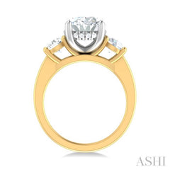 1 ctw Tri-Mount Past, Present and Future Oval Shape Center Round Cut Diamond Semi Mount Engagement Ring in 14K Yellow and White Gold