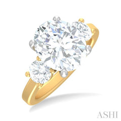 1 ctw Tri-Mount Past, Present and Future Oval Shape Center Round Cut Diamond Semi Mount Engagement Ring in 14K Yellow and White Gold