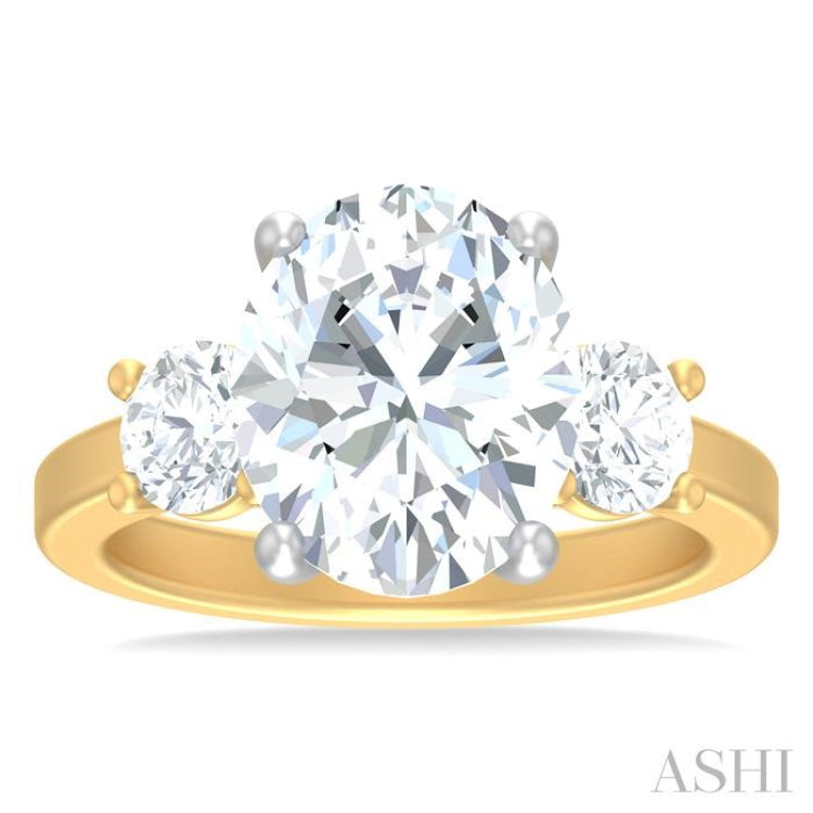 1 ctw Tri-Mount Past, Present and Future Oval Shape Center Round Cut Diamond Semi Mount Engagement Ring in 14K Yellow and White Gold