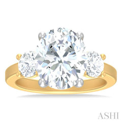 1 ctw Tri-Mount Past, Present and Future Oval Shape Center Round Cut Diamond Semi Mount Engagement Ring in 14K Yellow and White Gold