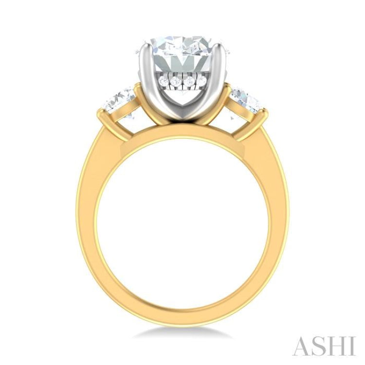 1 ctw Tri-Mount Past, Present and Future Oval Shape Center Round Cut Diamond Semi Mount Engagement Ring in 14K Yellow and White Gold