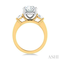 1 ctw Tri-Mount Past, Present and Future Oval Shape Center Round Cut Diamond Semi Mount Engagement Ring in 14K Yellow and White Gold