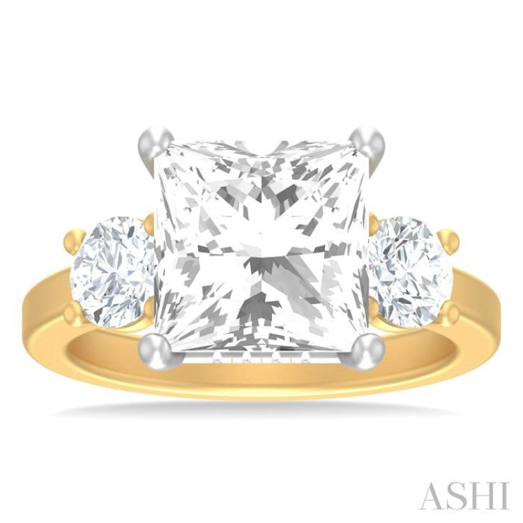 1 ctw Tri-Mount Princess Shape Round Cut Diamond Semi Mount Engagement Ring in 14K Yellow and White Gold