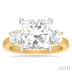 1 ctw Tri-Mount Princess Shape Round Cut Diamond Semi Mount Engagement Ring in 14K Yellow and White Gold