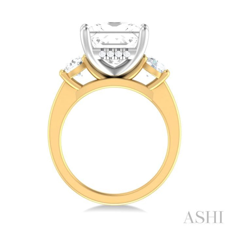 1 ctw Tri-Mount Princess Shape Round Cut Diamond Semi Mount Engagement Ring in 14K Yellow and White Gold