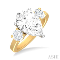 1 ctw Tri-Mount Pear Shape Round Cut Diamond Semi Mount Engagement Ring in 14K yellow and White Gold