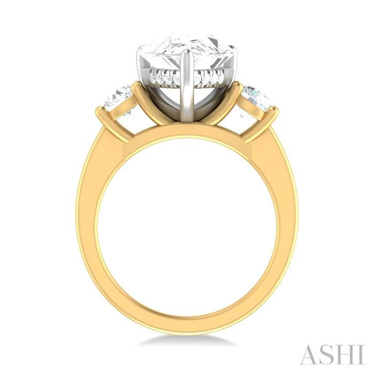 1 ctw Tri-Mount Pear Shape Round Cut Diamond Semi Mount Engagement Ring in 14K yellow and White Gold
