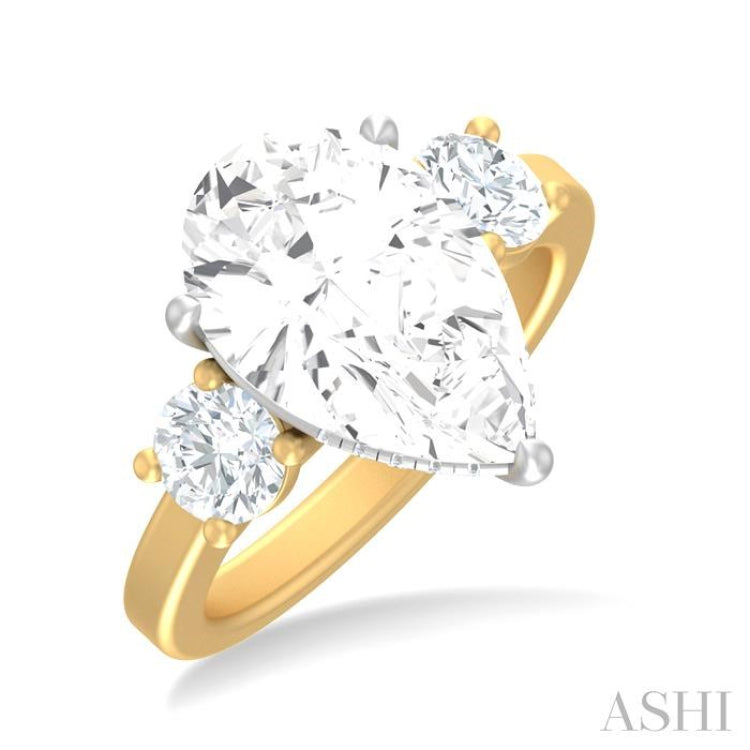 1 ctw Tri-Mount Pear Shape Round Cut Diamond Semi Mount Engagement Ring in 14K Yellow and White Gold
